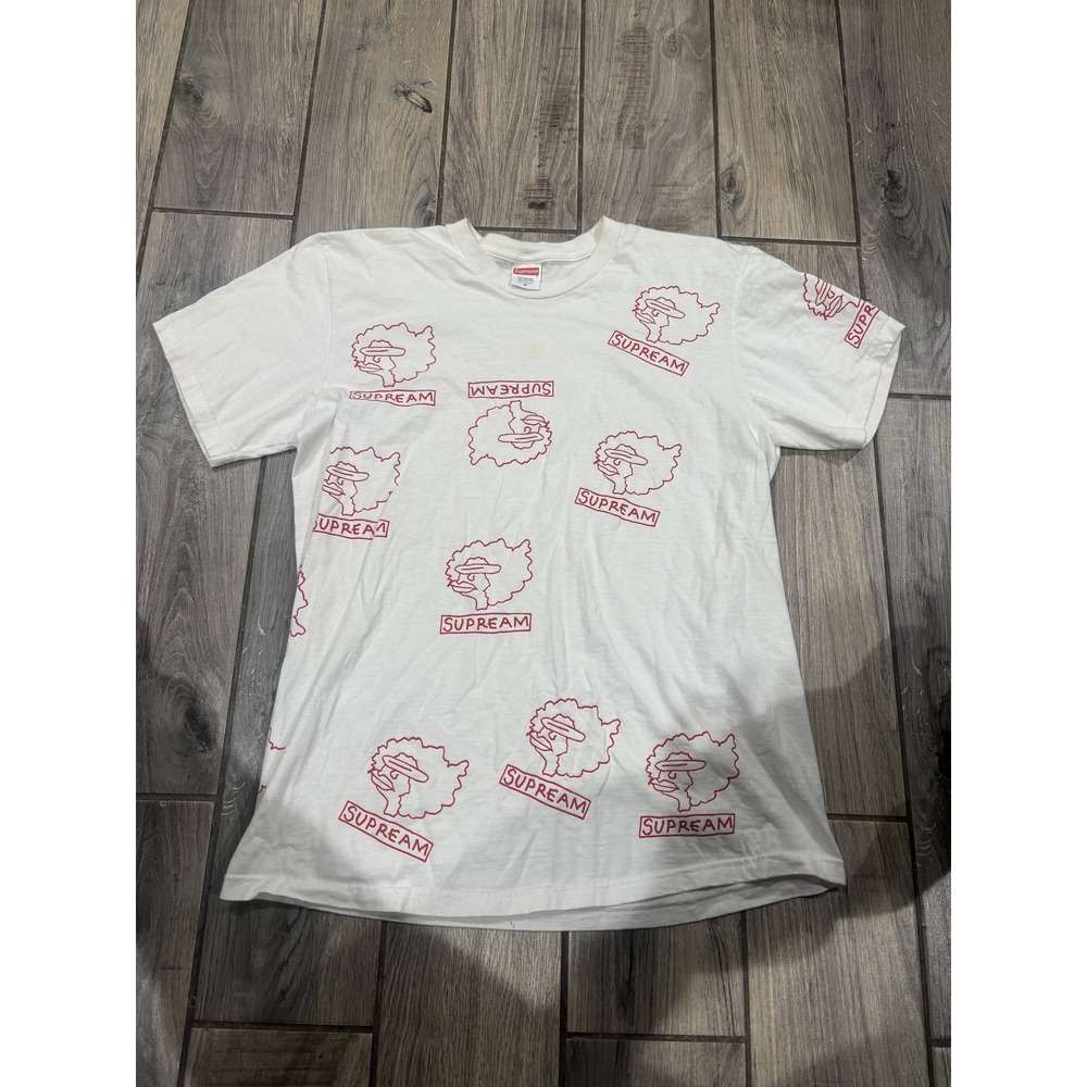 Supreme Supream All Over Print T-Shirt Men's White Red Cotton Size M Made in USA